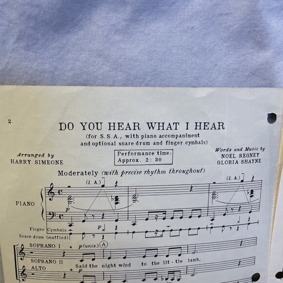 Do You Hear What I Hear SSA Treble Voice Piano Sheet Music 1963 Shawnee Press - Picture 5 of 10